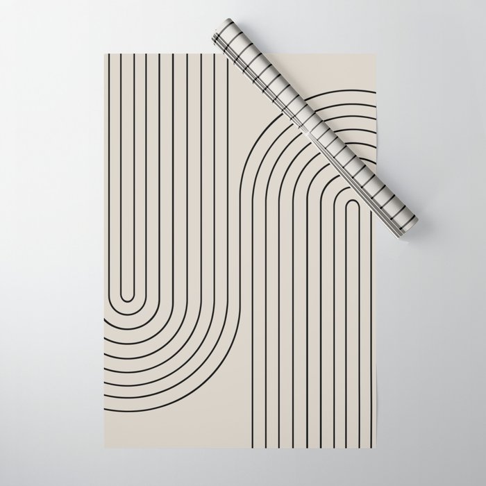 Minimal Line Curvature XCVI Vintage Creme & Black Mid Century Modern Arch Abstract Wrapping Paper Gallery Image 1