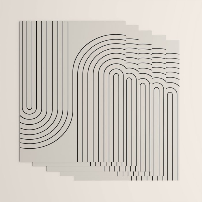 Minimal Line Curvature XCVI Vintage Creme & Black Mid Century Modern Arch Abstract Wrapping Paper Gallery Image 3