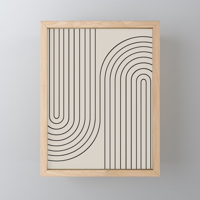Minimal Line Curvature XCVI Vintage Creme & Black Mid Century Modern Arch Abstract Mini Art Print Gallery Image 1