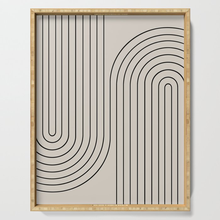 Minimal Line Curvature XCVI Vintage Creme & Black Mid Century Modern Arch Abstract Serving Tray Gallery Image 1