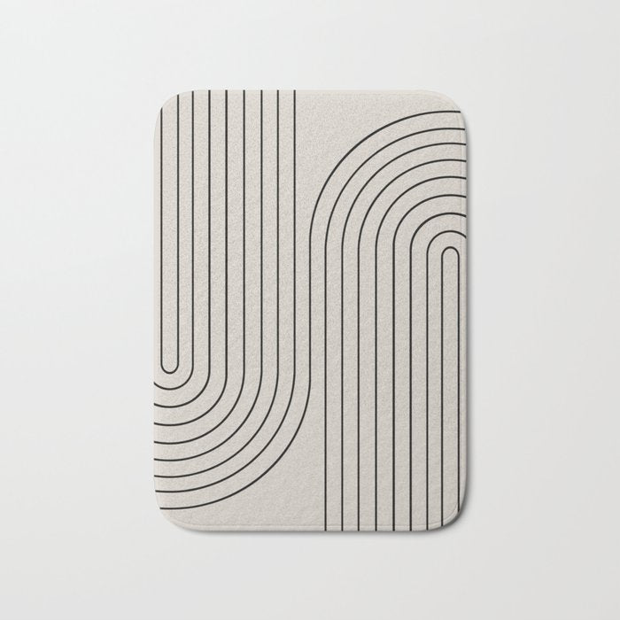 Minimal Line Curvature XCVI Vintage Creme & Black Mid Century Modern Arch Abstract Bath Mat Gallery Image 1