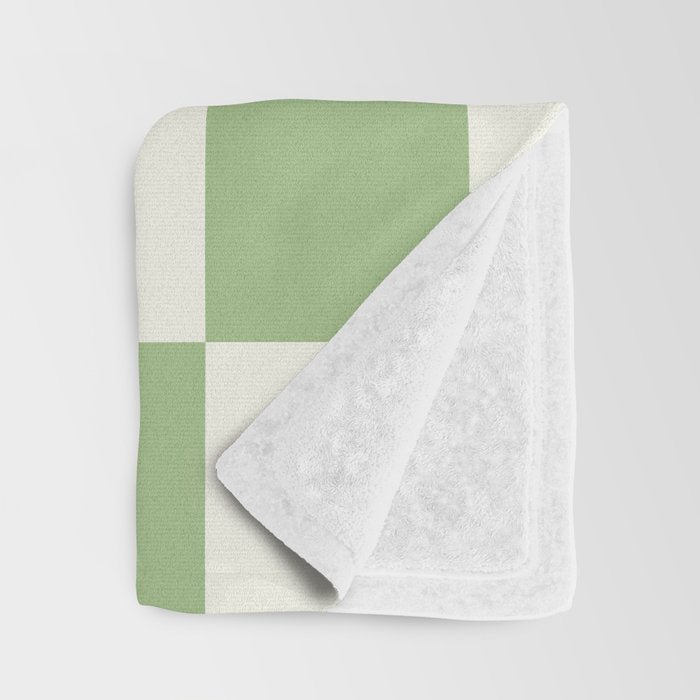Checkerboard Check Checkered Pattern in Light Sage Green and Cream Throw Blanket Gallery Image 3