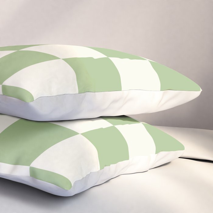 Checkerboard Check Checkered Pattern in Light Sage Green and Cream Pillow Sham Gallery Image 3
