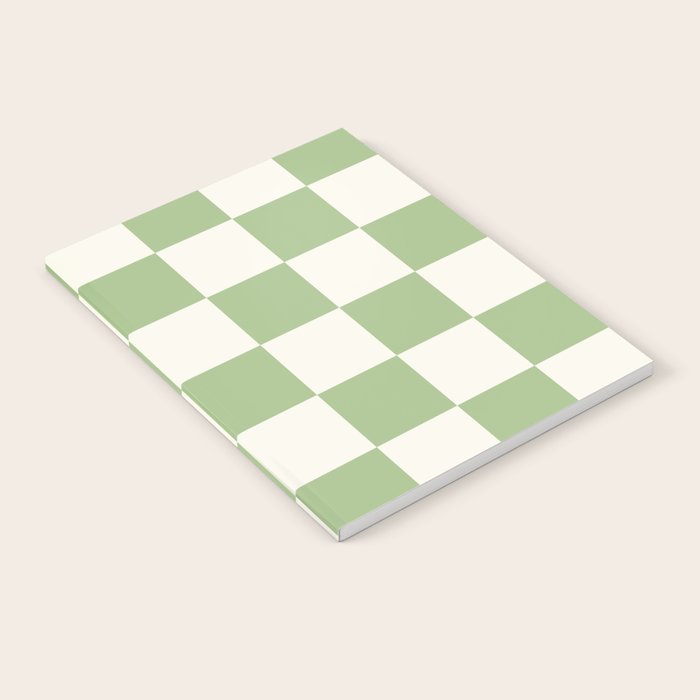 Checkerboard Check Checkered Pattern in Light Sage Green and Cream Notebook Gallery Image 1