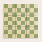 Checkerboard Check Checkered Pattern in Light Sage Green and Cream Wood Wall Art Gallery Image 1