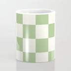 Checkerboard Check Checkered Pattern in Light Sage Green and Cream Coffee Mug Gallery Image 4