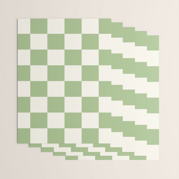 Checkerboard Check Checkered Pattern in Light Sage Green and Cream Wrapping Paper Gallery Image 3