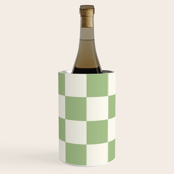 Checkerboard Check Checkered Pattern in Light Sage Green and Cream Wine Chiller Gallery Image 1
