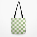 Checkerboard Check Checkered Pattern in Light Sage Green and Cream Tote Bag Gallery Image 2