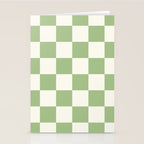 Checkerboard Check Checkered Pattern in Light Sage Green and Cream Stationery Card Gallery Image 2