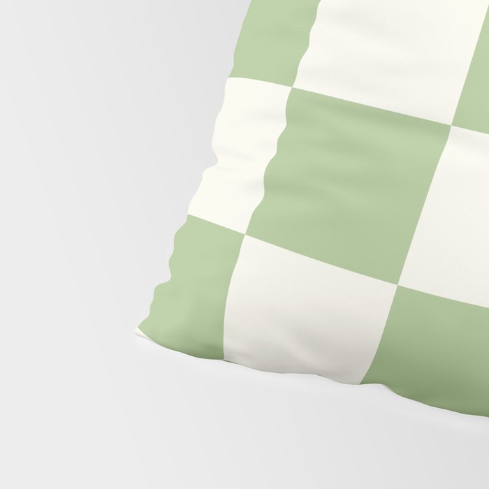 Checkerboard Check Checkered Pattern in Light Sage Green and Cream Pillow Sham Gallery Image 4