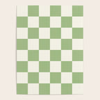 Checkerboard Check Checkered Pattern in Light Sage Green and Cream Poster Gallery Image 4