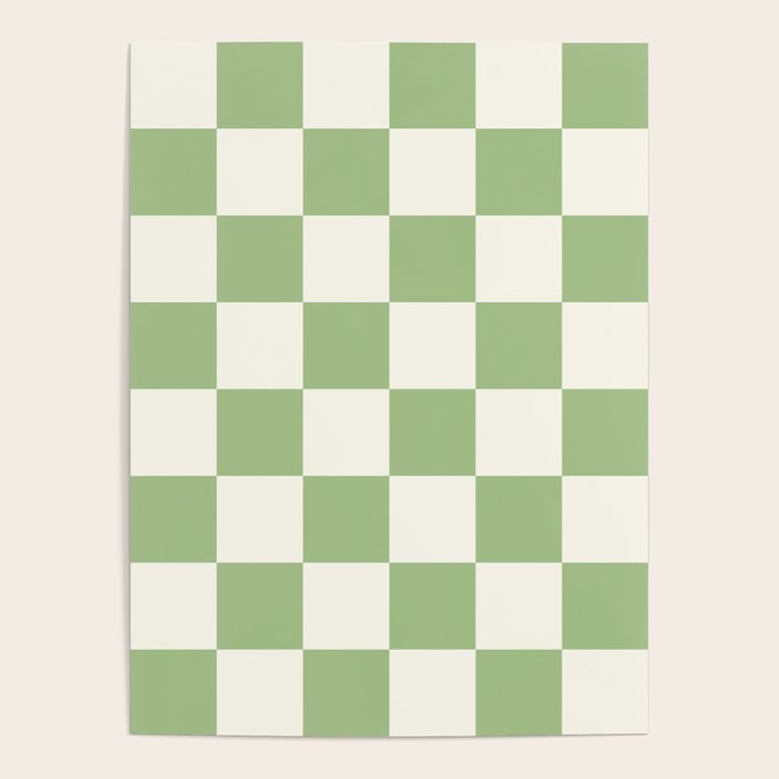 Checkerboard Check Checkered Pattern in Light Sage Green and Cream Poster Gallery Image 4