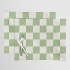 Checkerboard Check Checkered Pattern in Light Sage Green and Cream Placemat Gallery Image 1