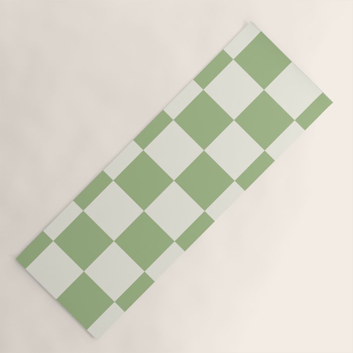 Checkerboard Check Checkered Pattern in Light Sage Green and Cream Yoga Mat Gallery Image 1