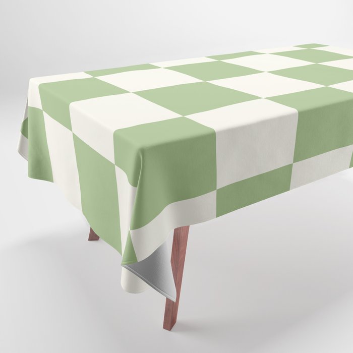 Checkerboard Check Checkered Pattern in Light Sage Green and Cream Tablecloth Gallery Image 1