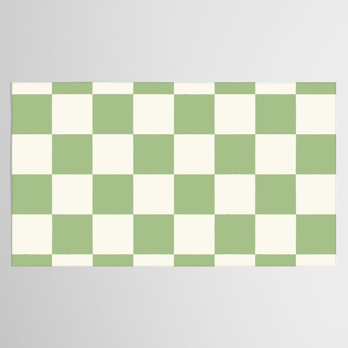 Checkerboard Check Checkered Pattern in Light Sage Green and Cream Tablecloth Gallery Image 2