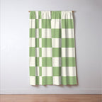 Checkerboard Check Checkered Pattern in Light Sage Green and Cream Window Curtain Gallery Image 3