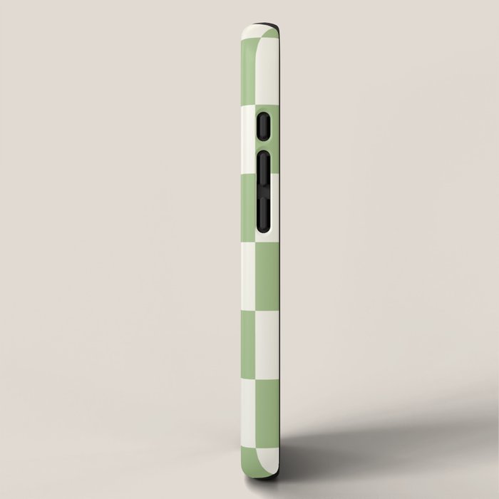 Checkerboard Check Checkered Pattern in Light Sage Green and Cream iPhone Case Gallery Image 2