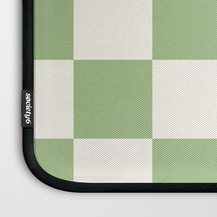 Checkerboard Check Checkered Pattern in Light Sage Green and Cream Laptop Sleeve Gallery Image 3