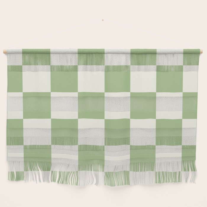 Checkerboard Check Checkered Pattern in Light Sage Green and Cream Wall Hanging Gallery Image 1