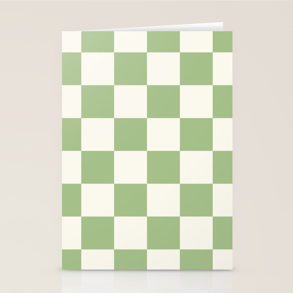 Checkerboard Check Checkered Pattern in Light Sage Green and Cream Stationery Card Gallery Image 1