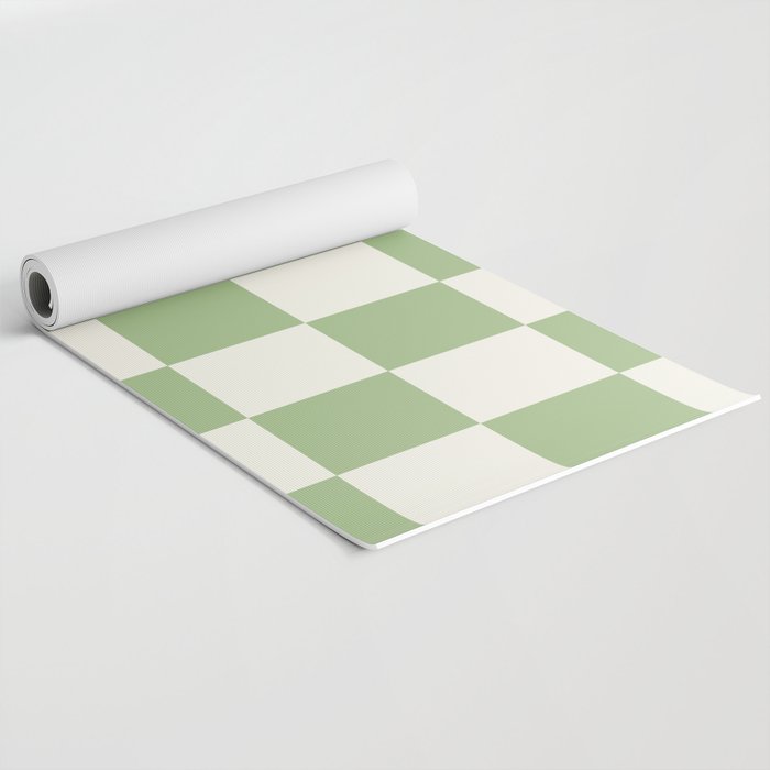 Checkerboard Check Checkered Pattern in Light Sage Green and Cream Yoga Mat Gallery Image 2