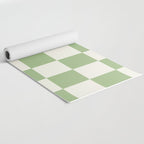 Checkerboard Check Checkered Pattern in Light Sage Green and Cream Yoga Mat Gallery Image 2