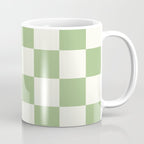 Checkerboard Check Checkered Pattern in Light Sage Green and Cream Coffee Mug Gallery Image 1