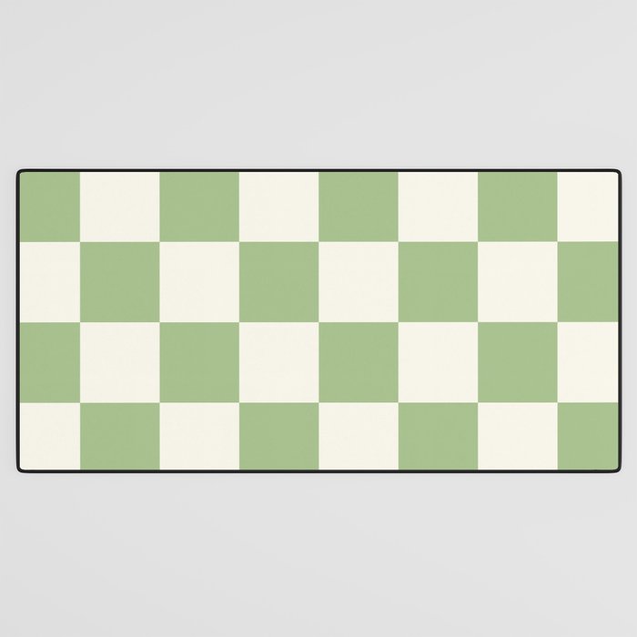 Checkerboard Check Checkered Pattern in Light Sage Green and Cream Desk Mat Gallery Image 3