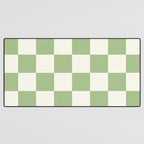 Checkerboard Check Checkered Pattern in Light Sage Green and Cream Desk Mat Gallery Image 3