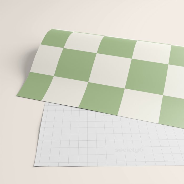 Checkerboard Check Checkered Pattern in Light Sage Green and Cream Wrapping Paper Gallery Image 2