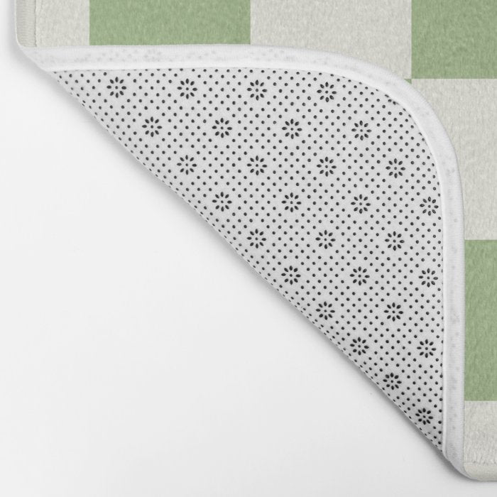 Checkerboard Check Checkered Pattern in Light Sage Green and Cream Bath Mat Gallery Image 2