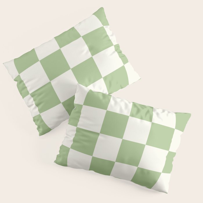 Checkerboard Check Checkered Pattern in Light Sage Green and Cream Pillow Sham Gallery Image 1