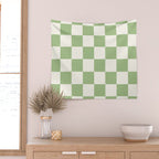 Checkerboard Check Checkered Pattern in Light Sage Green and Cream Wall Tapestry Gallery Image 2