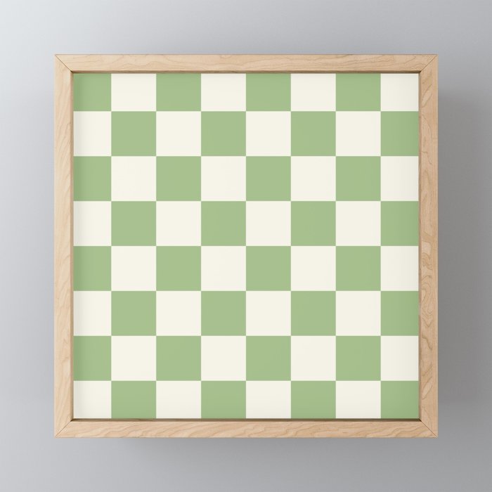 Checkerboard Check Checkered Pattern in Light Sage Green and Cream Mini Art Print Gallery Image 1