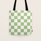 Checkerboard Check Checkered Pattern in Light Sage Green and Cream Tote Bag Gallery Image 1