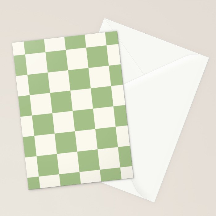 Checkerboard Check Checkered Pattern in Light Sage Green and Cream Stationery Card Gallery Image 2
