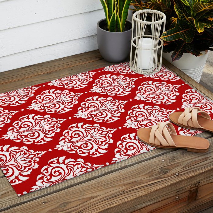 Red Damask Outdoor Rug Gallery Image 2