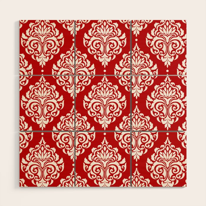Red Damask Wood Wall Art Gallery Image 1