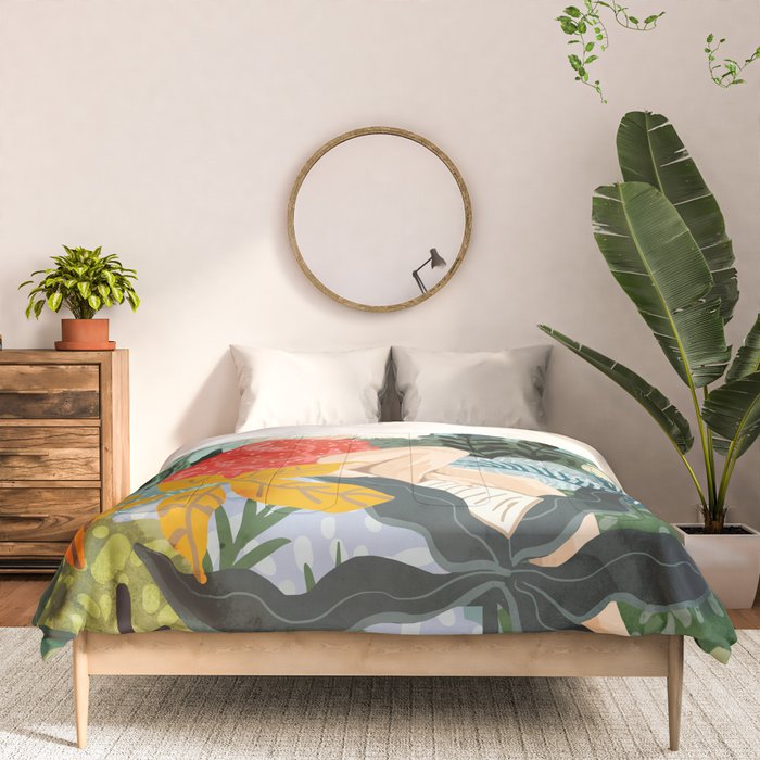 The Distracted Reader | Mindfulness Solo Travel | Bohemian Jungle Botanical Mood | Nature Book Lady Comforter Gallery Image 3
