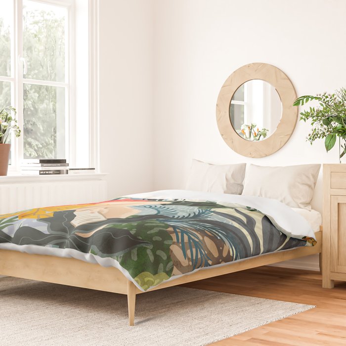 The Distracted Reader | Mindfulness Solo Travel | Bohemian Jungle Botanical Mood | Nature Book Lady Duvet Cover Gallery Image 2