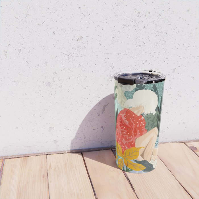 The Distracted Reader | Mindfulness Solo Travel | Bohemian Jungle Botanical Mood | Nature Book Lady Travel Mug Gallery Image 4