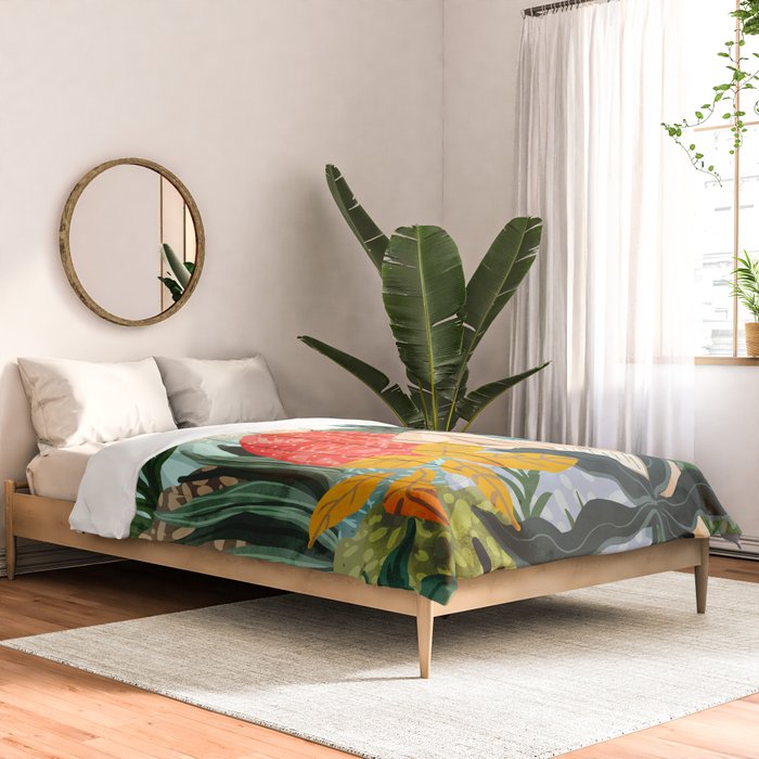 The Distracted Reader | Mindfulness Solo Travel | Bohemian Jungle Botanical Mood | Nature Book Lady Comforter Gallery Image 2