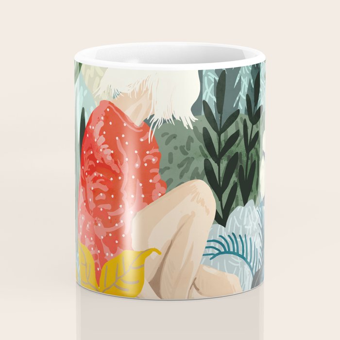 The Distracted Reader | Mindfulness Solo Travel | Bohemian Jungle Botanical Mood | Nature Book Lady Coffee Mug Gallery Image 4
