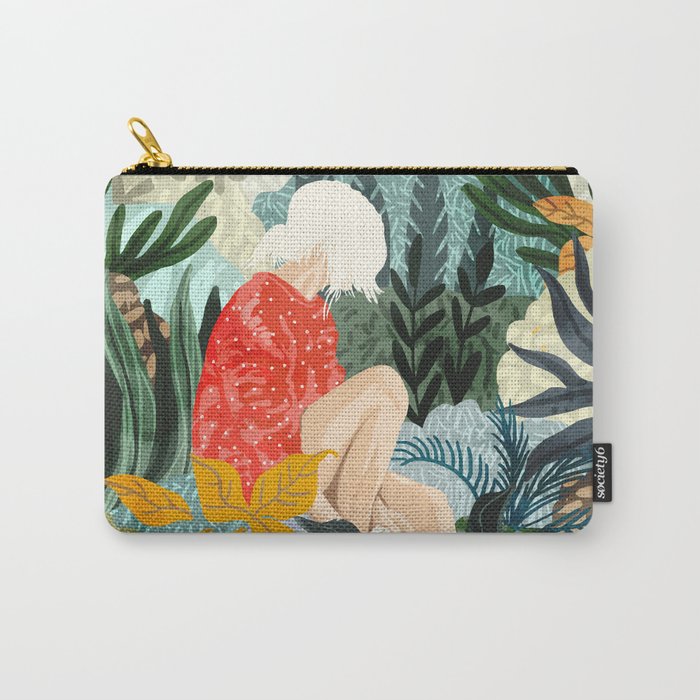 The Distracted Reader | Mindfulness Solo Travel | Bohemian Jungle Botanical Mood | Nature Book Lady Carry All Pouch Gallery Image 1
