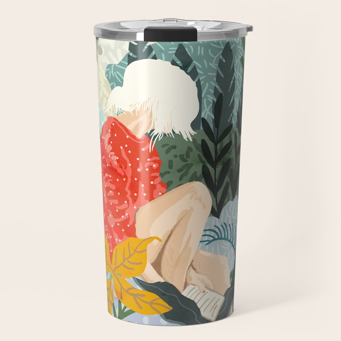 The Distracted Reader | Mindfulness Solo Travel | Bohemian Jungle Botanical Mood | Nature Book Lady Travel Mug Gallery Image 1