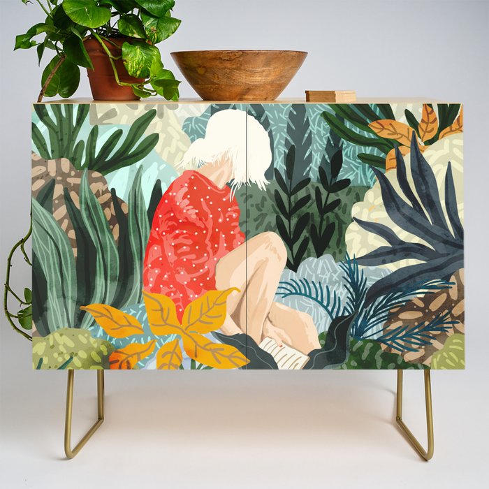 The Distracted Reader | Mindfulness Solo Travel | Bohemian Jungle Botanical Mood | Nature Book Lady Credenza Gallery Image 1