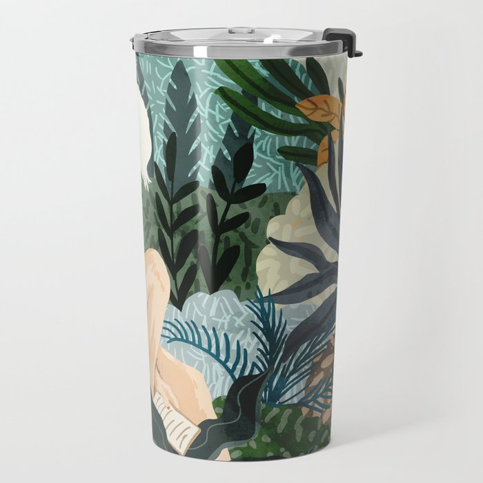 The Distracted Reader | Mindfulness Solo Travel | Bohemian Jungle Botanical Mood | Nature Book Lady Travel Mug Gallery Image 2