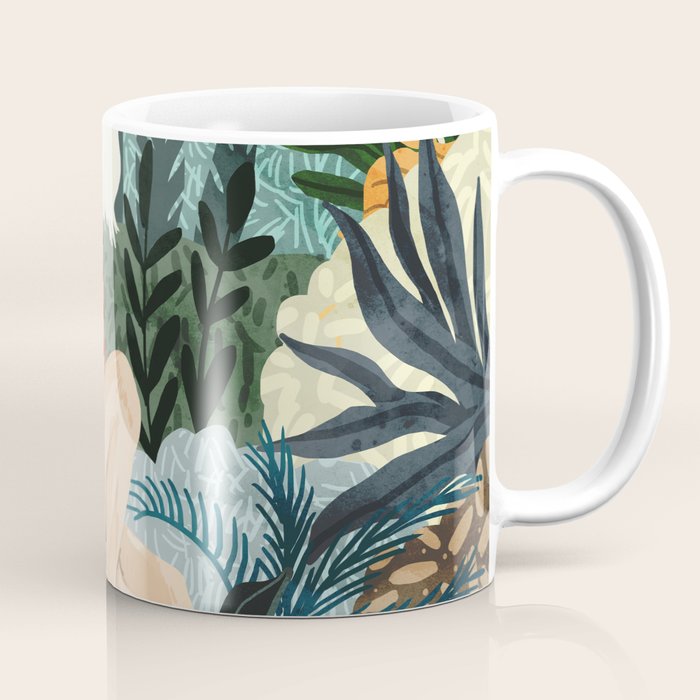 The Distracted Reader | Mindfulness Solo Travel | Bohemian Jungle Botanical Mood | Nature Book Lady Coffee Mug Gallery Image 1